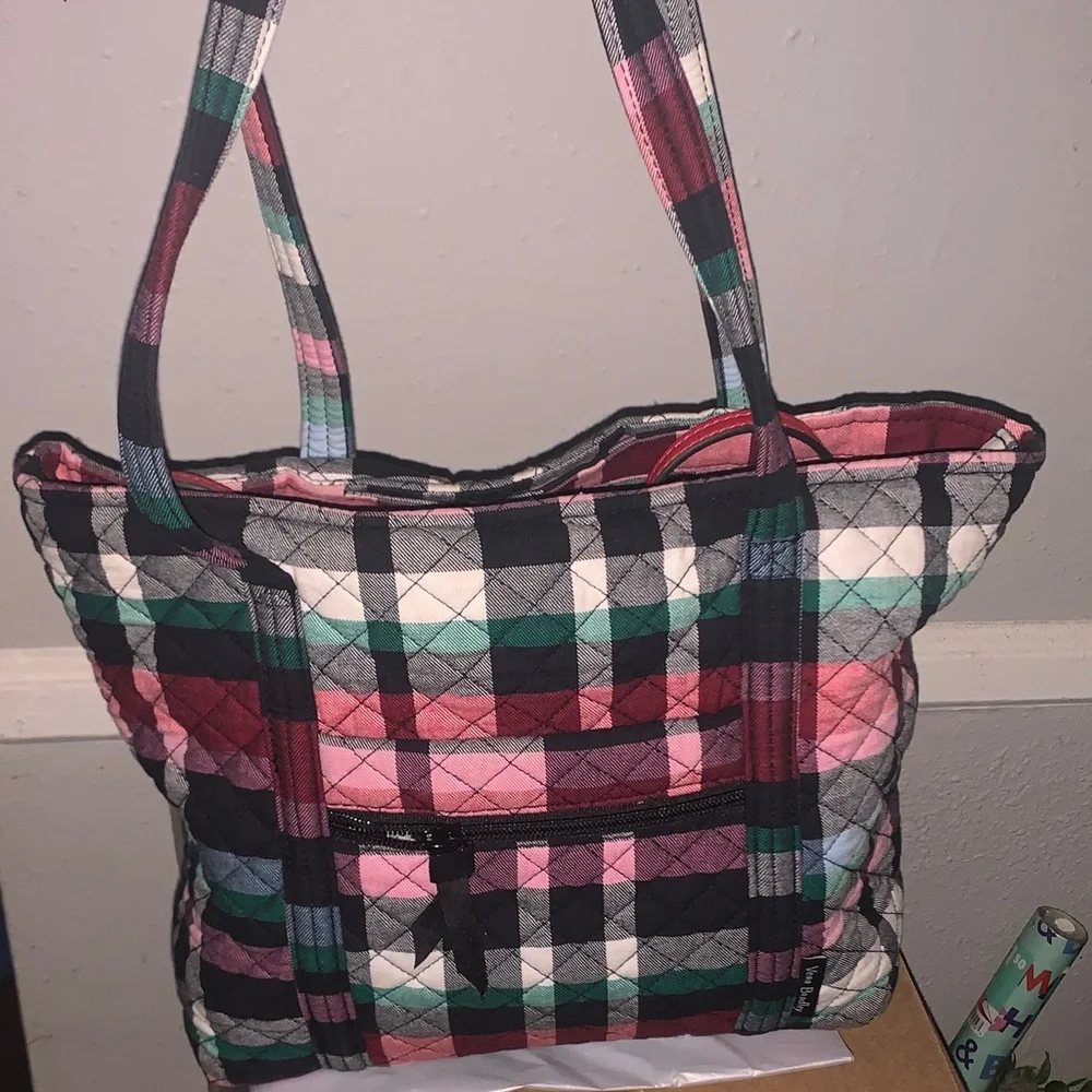 Vera Bradley Quilted Plaid Tote in Pink, Black & Green